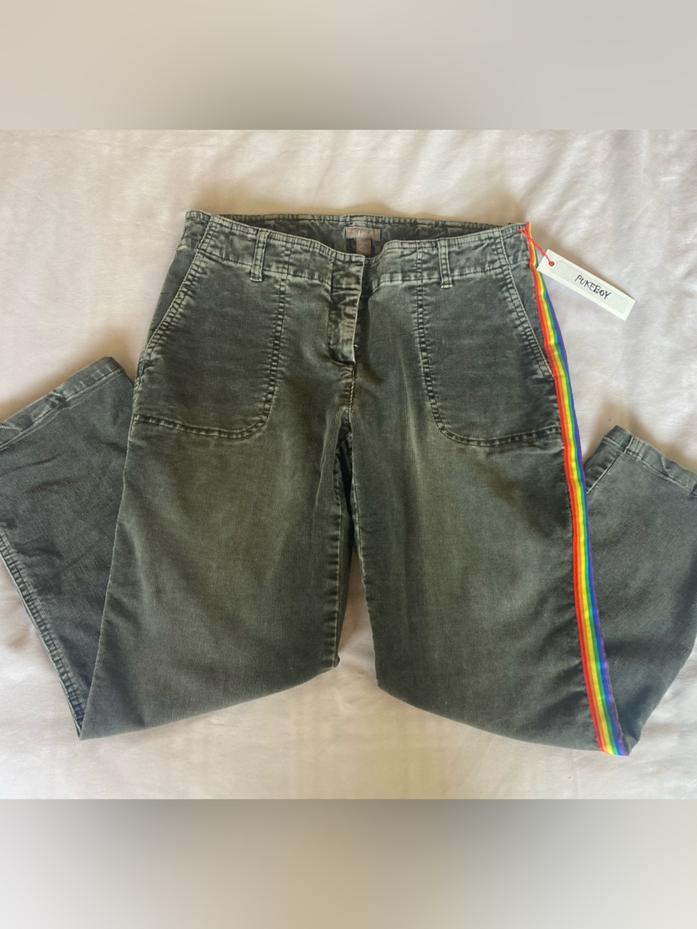 J. Jill Grey Ribbed Corduroy low waist  Pants w/ trim.